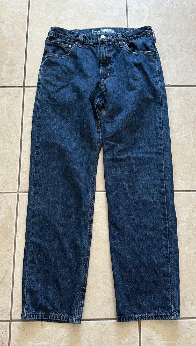 Carhartt Jeans Mens 33x32 Blue Flannel Lined Relaxed Fit Straight Leg Denim